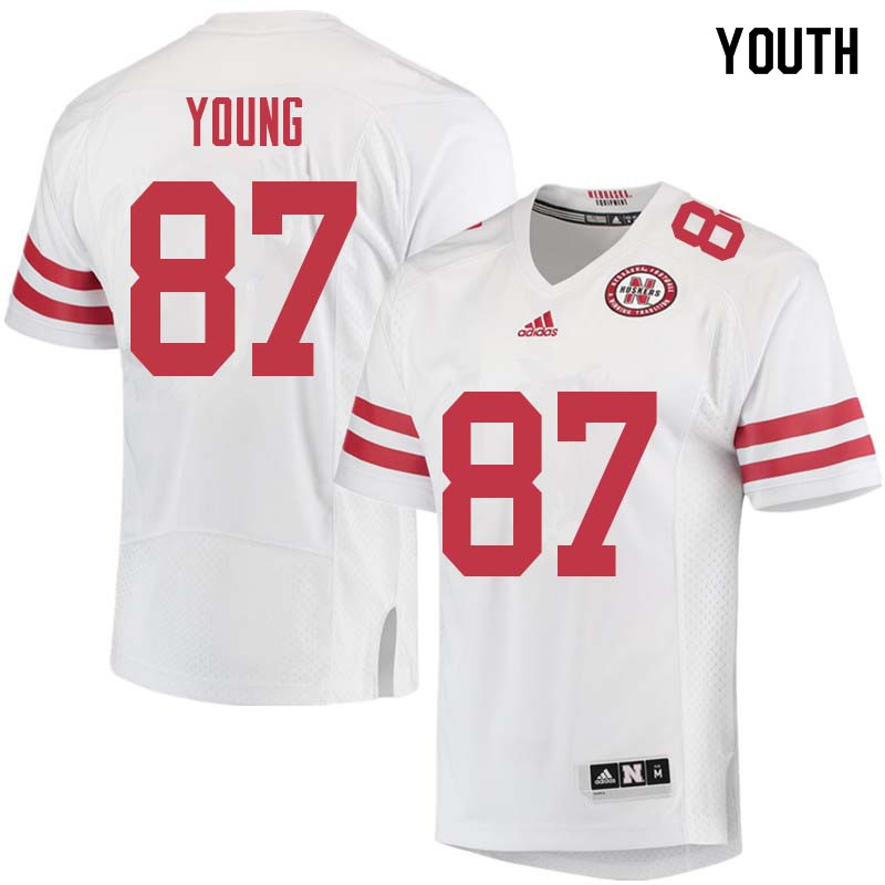 Youth #87 Conor Young Nebraska Cornhuskers College Football Jerseys Sale-White - Click Image to Close
